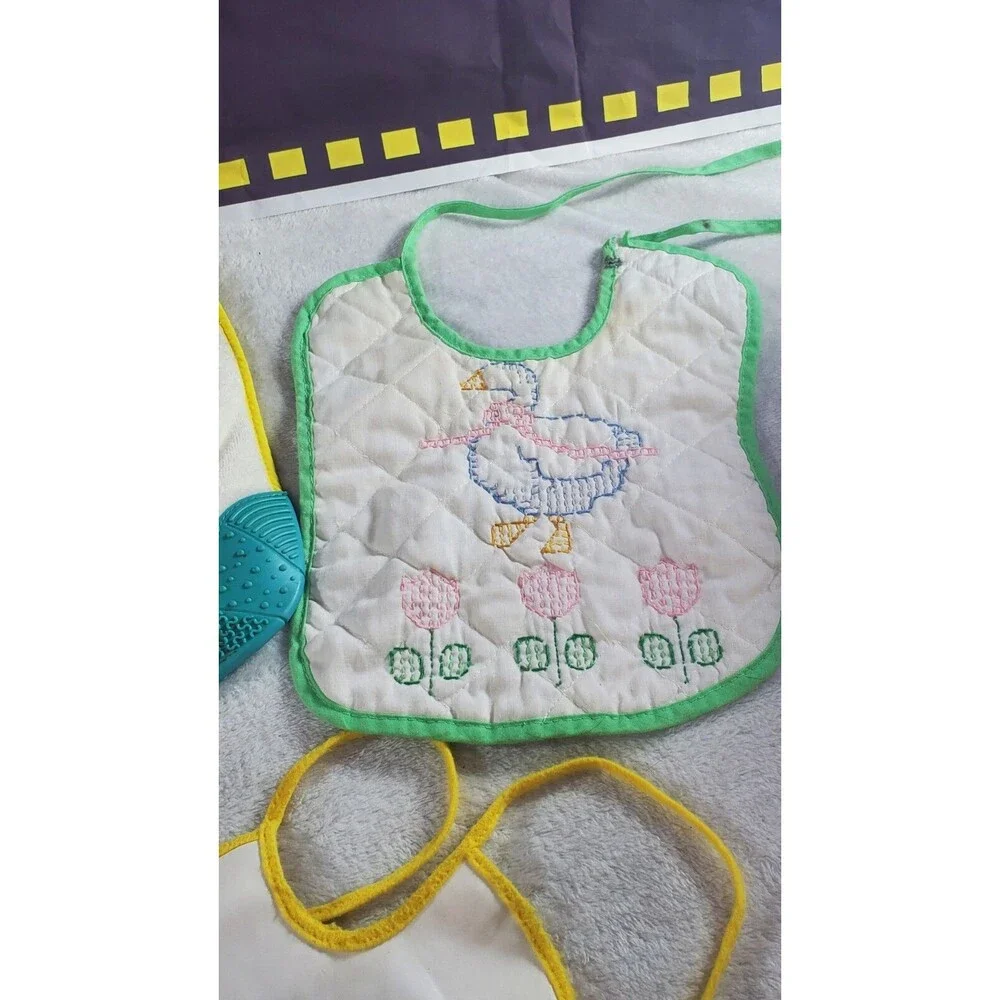 5 Vintage Pre Owned Iridescent Flower Duck Tuesday Wednesday Sheep Baby Bibs